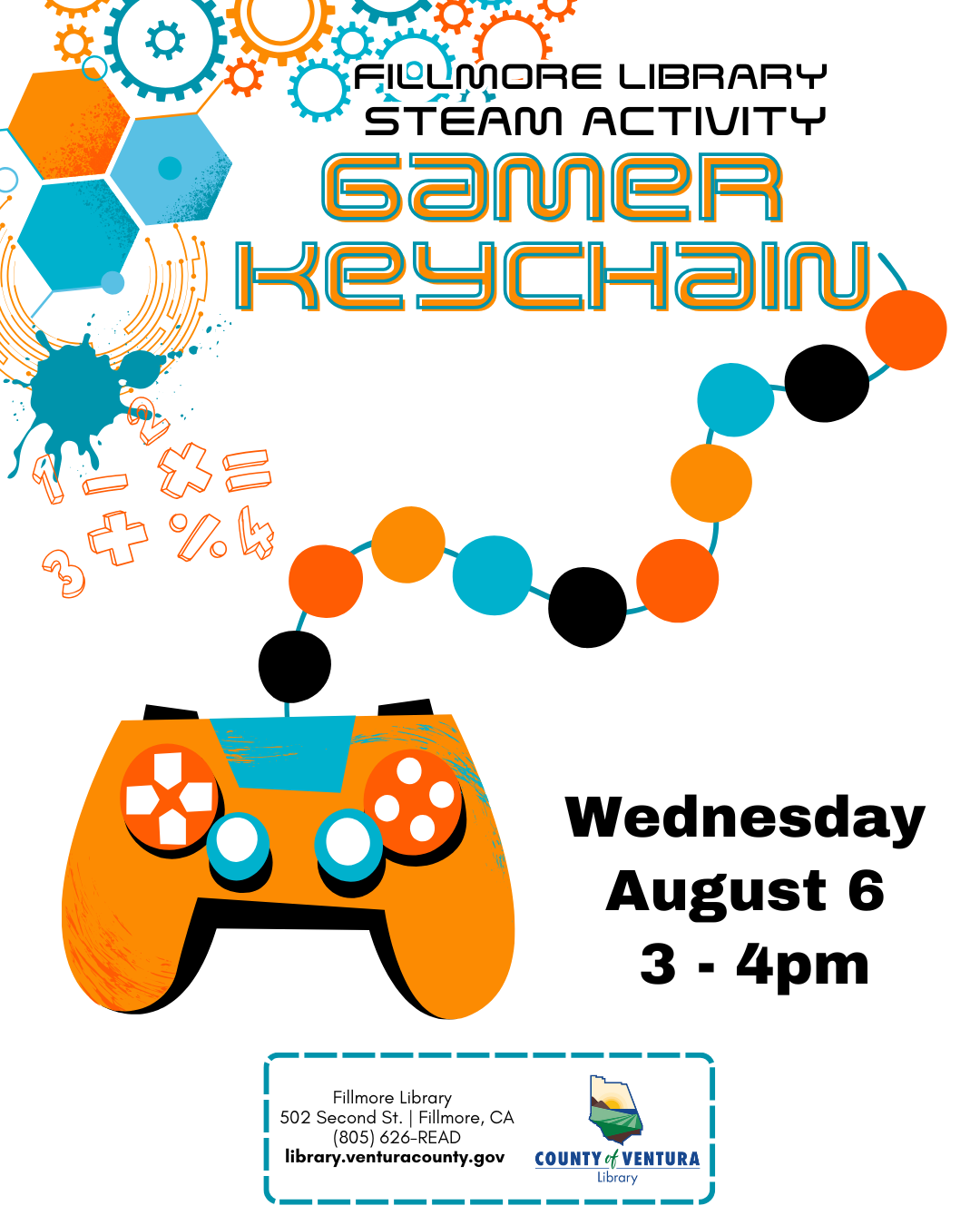 Fillmore Library STEAM Game controller on a string of beads August 6 3pm 