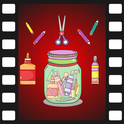 crafting supplies with a film strip background