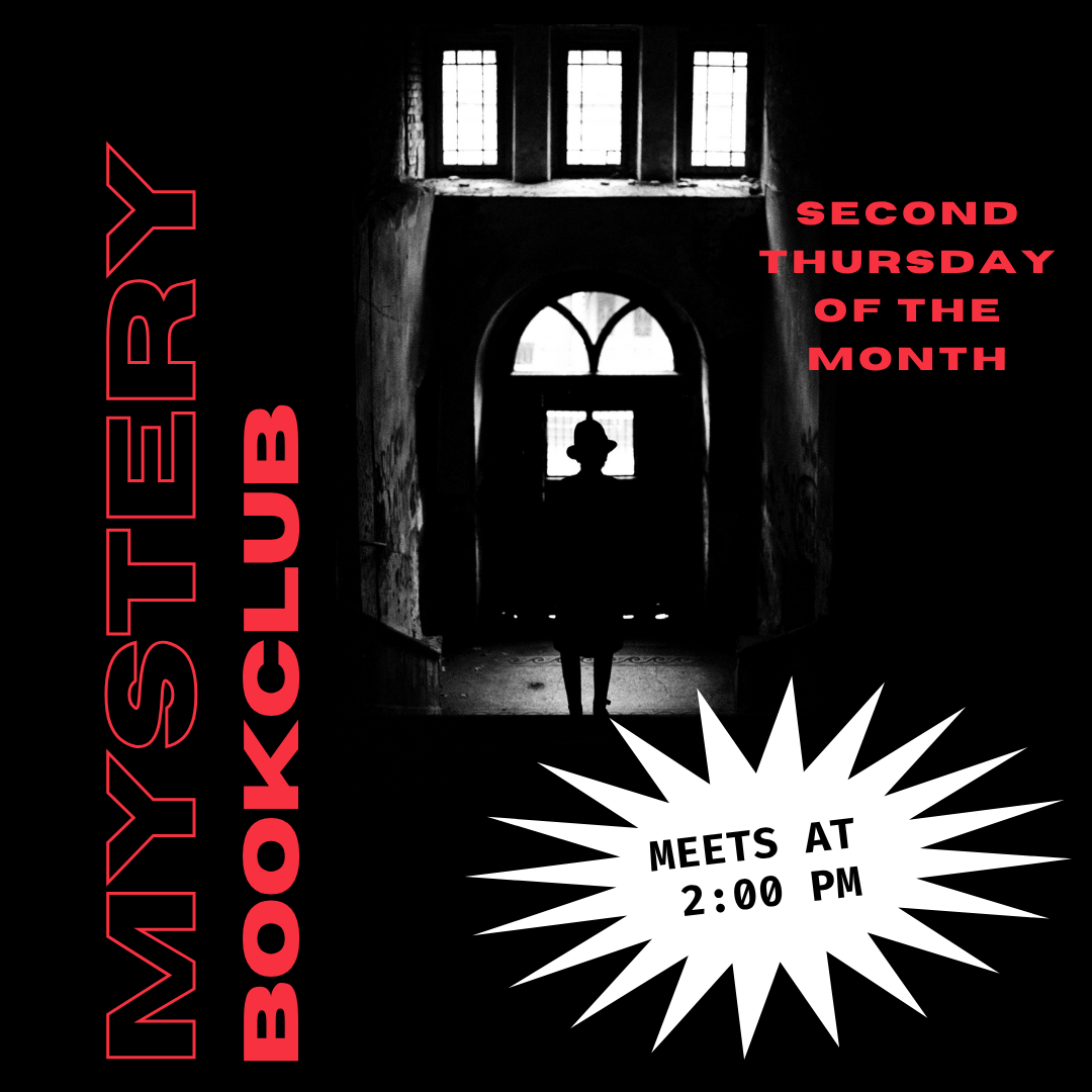 Silhouette of a man in a doorway of a building - Mystery Book Club - meets at 2pm