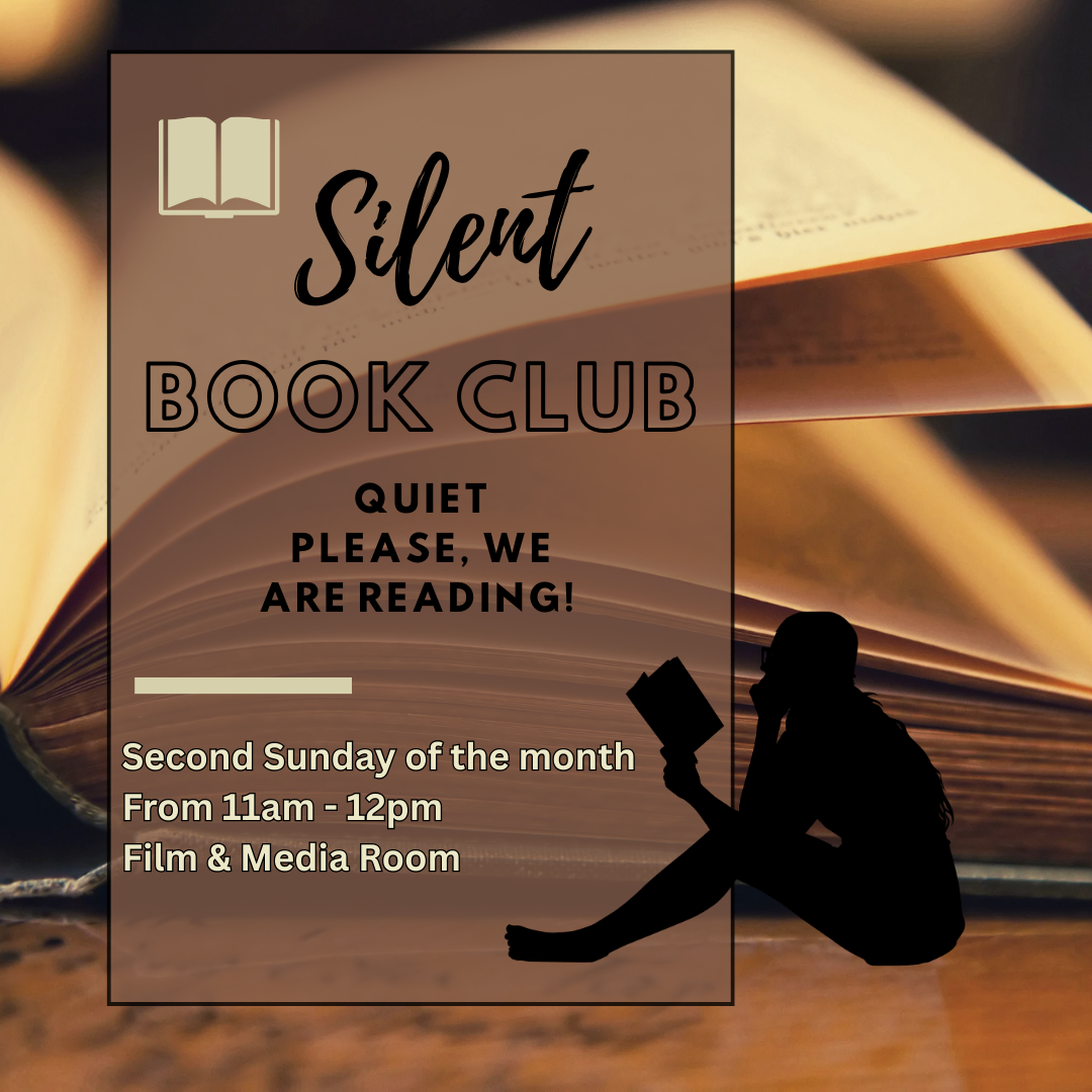 Silhouette of person reading a book - Silent Book club