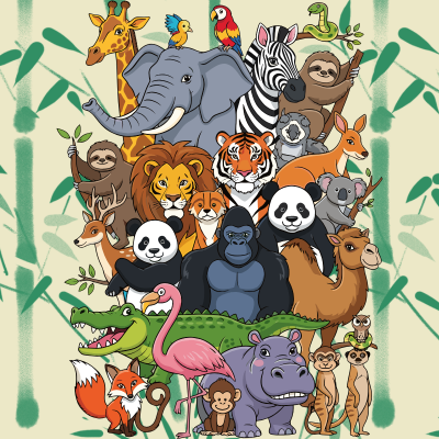 Animals with a bamboo background