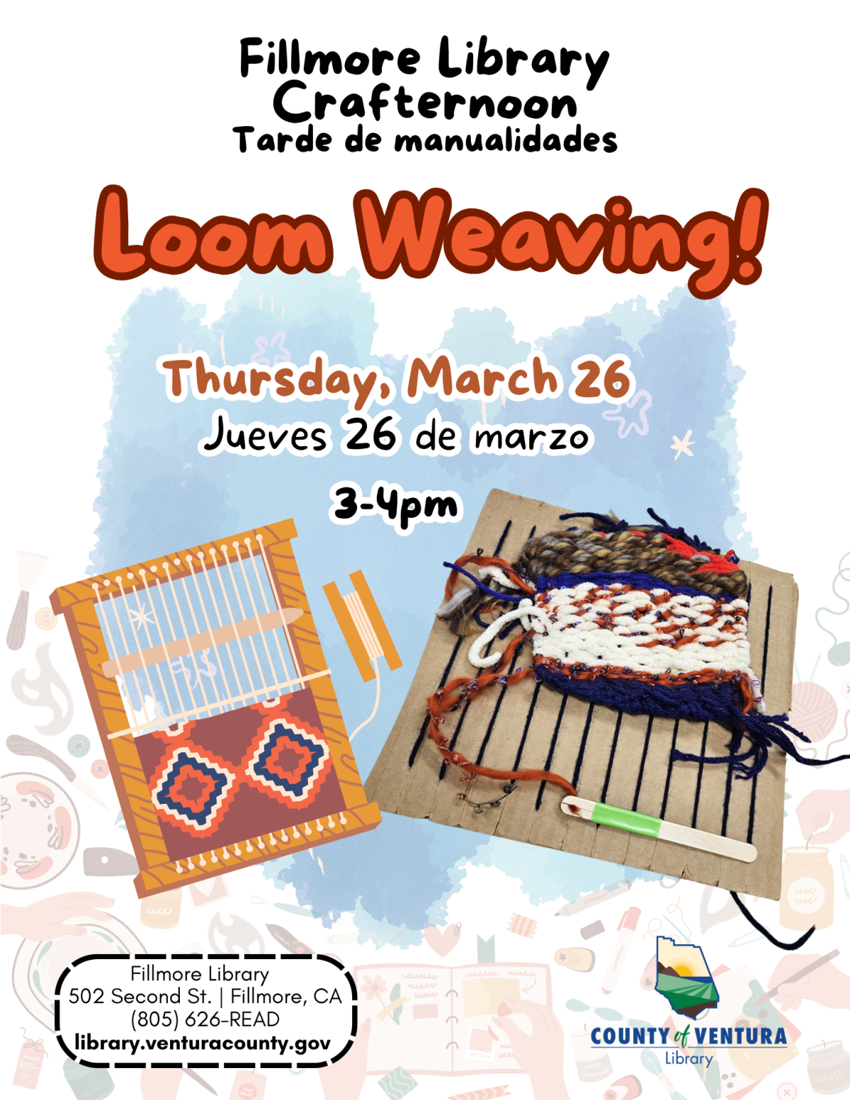 A drawing of a weaving loom next to a photo of a DIY weaving loom.