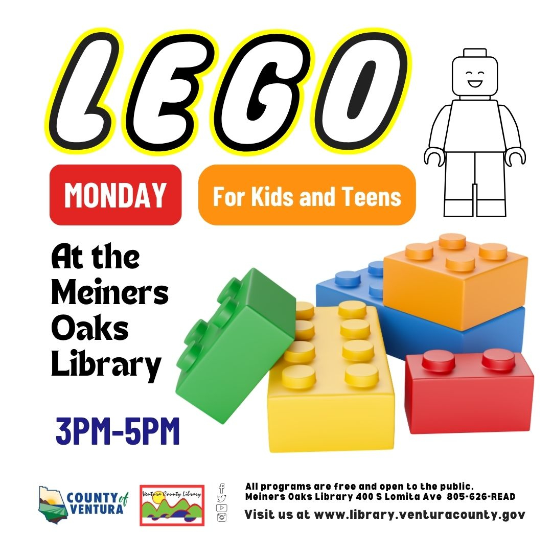 LEGO at the Meiners Oaks Library.  Photo of Colorful LEGO bricks and LEGO person