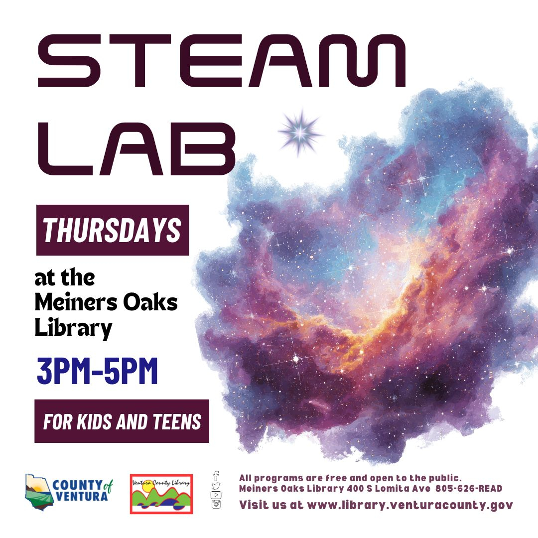 STEAM Lab at the Meiners Oaks Library.  A swirling purple galaxy.