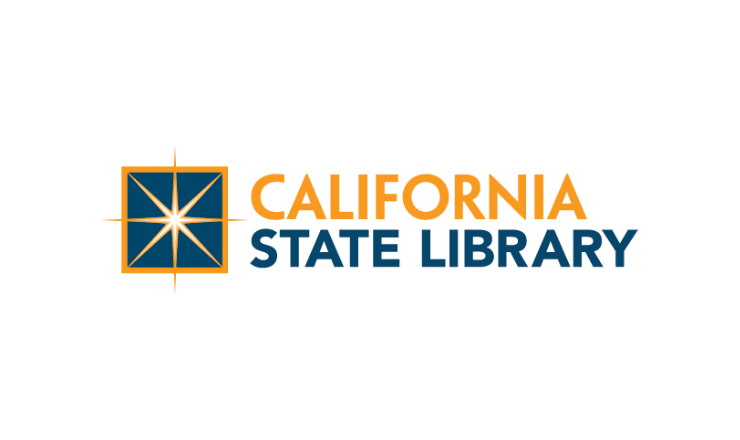 California State Library Logo. Blue square with a gold star