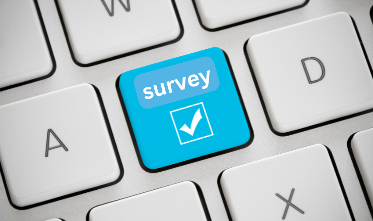 Keyboard graphic with a center button labeled "survey"