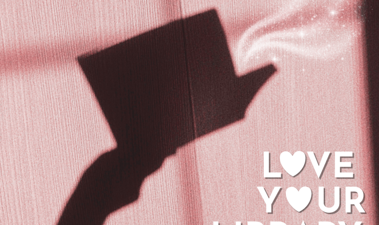 Cover of Feburary f VCL Newsletter featuring a pink background and book shadow