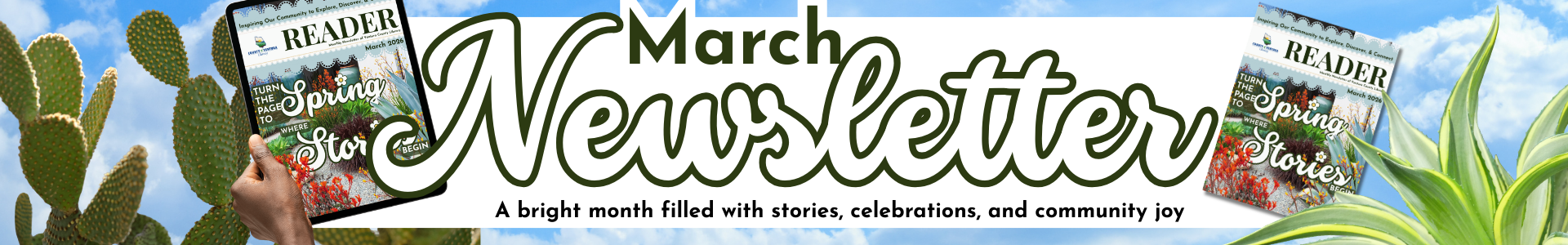 March Newsletter Promotional Banner with Springtime Elements