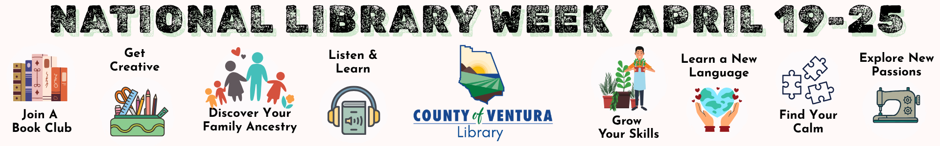 Web slide mentioning National Library Week with a listing of activities available at the Library